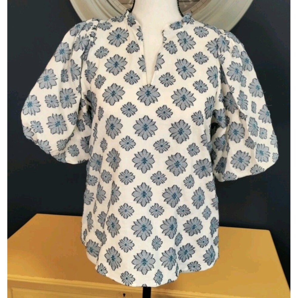 Ann Taylor Boho Blouse Top Women's XS Petite Floral Textured Festival Peasant